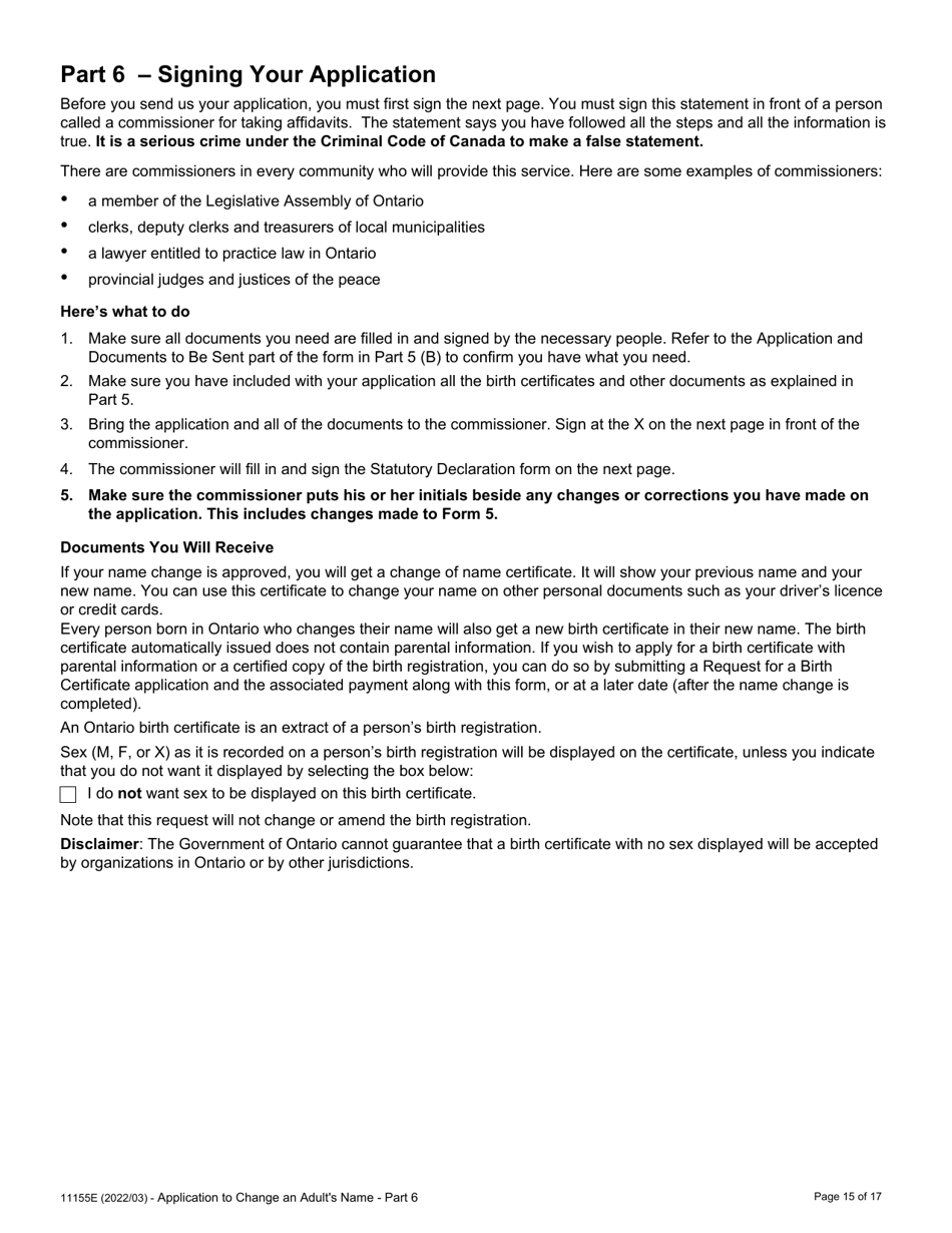 Form 11155E Application to Change an Adults Name - Ontario, Canada, Page 17