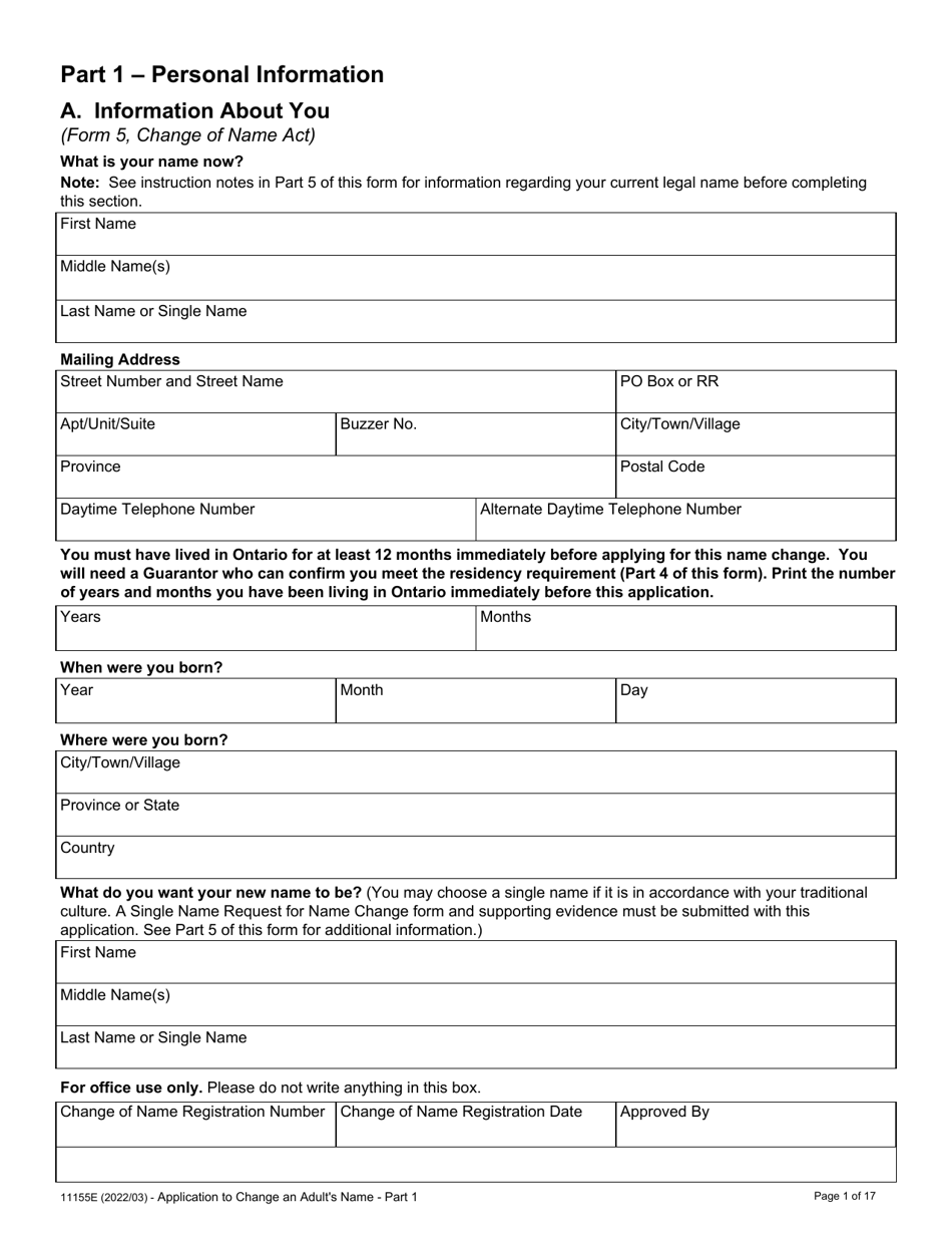 Form 11155E Application to Change an Adults Name - Ontario, Canada, Page 3