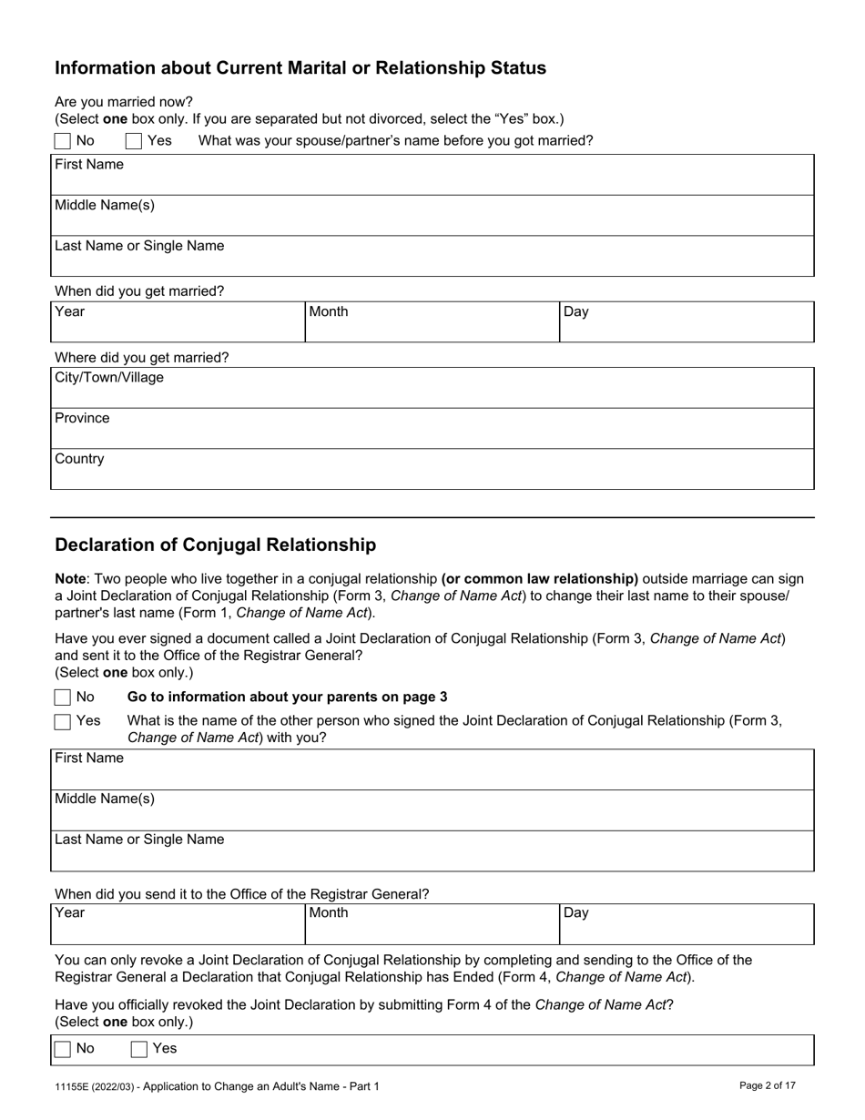 Form 11155E Application to Change an Adults Name - Ontario, Canada, Page 4