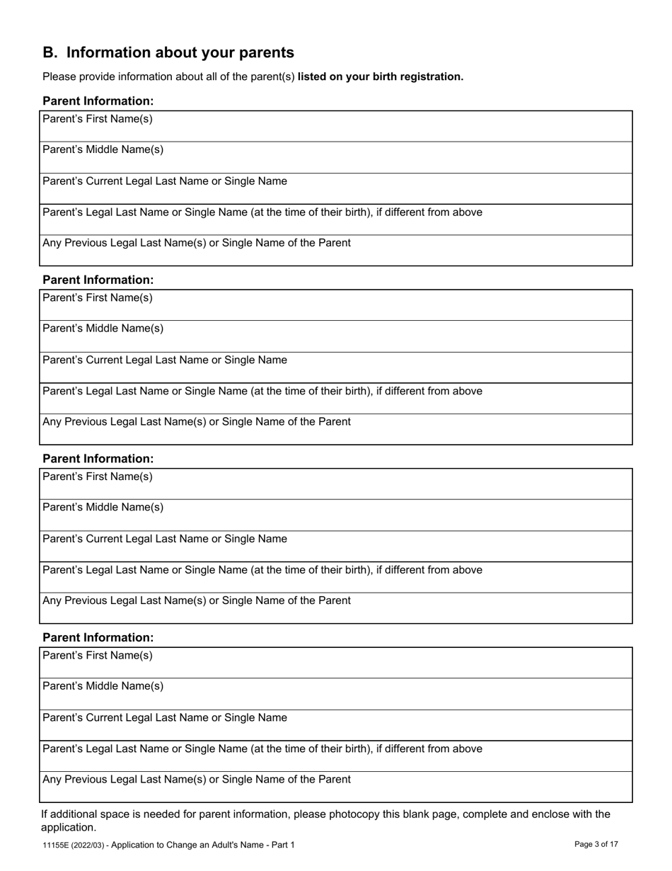 Form 11155E Application to Change an Adults Name - Ontario, Canada, Page 5