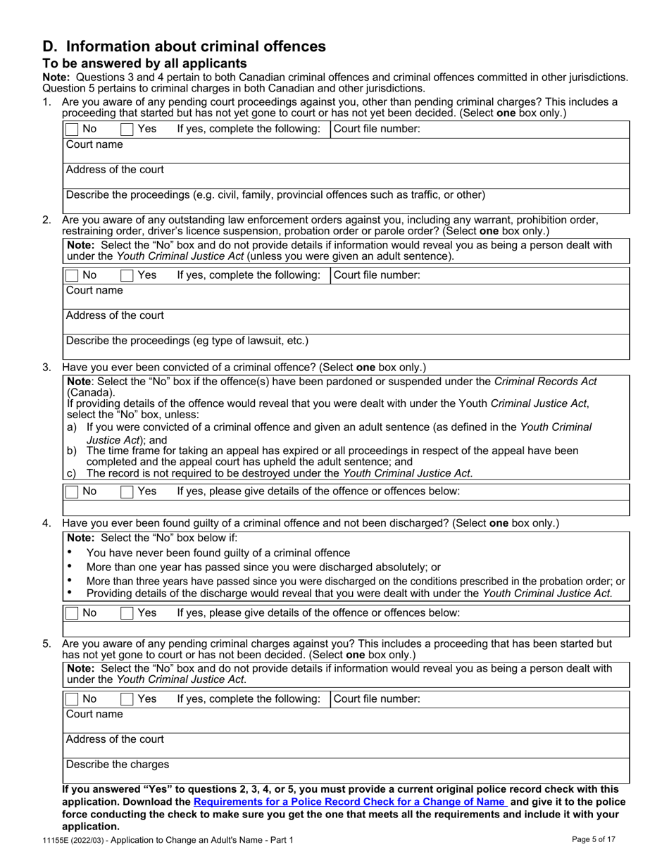 Form 11155E Application to Change an Adults Name - Ontario, Canada, Page 7