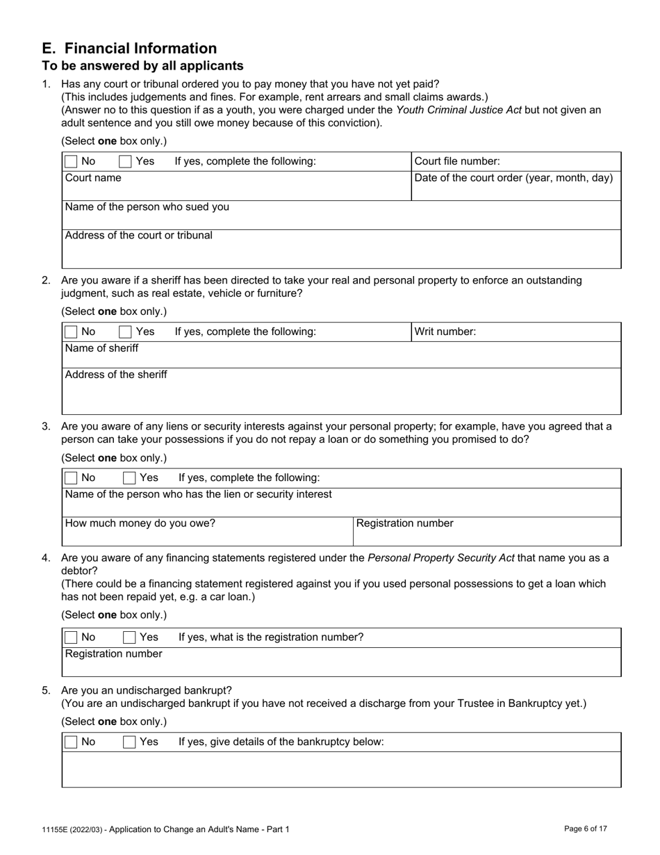 Form 11155E Application to Change an Adults Name - Ontario, Canada, Page 8