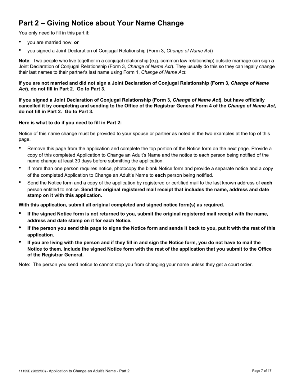 Form 11155E Application to Change an Adults Name - Ontario, Canada, Page 9