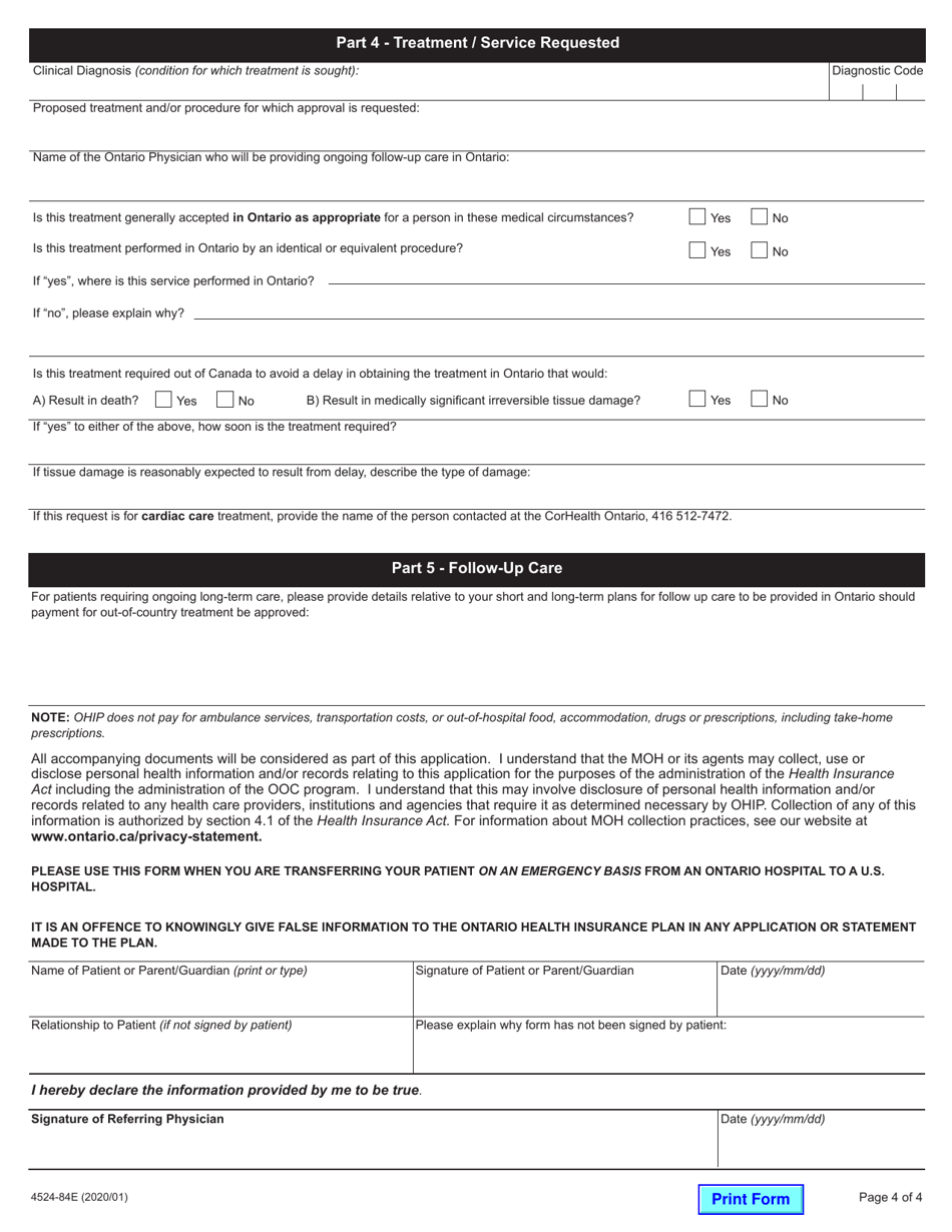 Form 4524-84 - Fill Out, Sign Online and Download Fillable PDF, Ontario ...