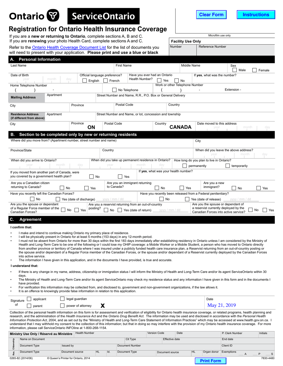 Form 0265 82 Fill Out Sign Online And Download Fillable Pdf Ontario Canada Englishfrench 2411