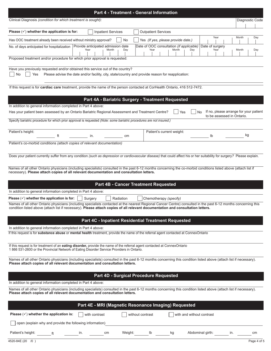 Form 4520-84 - Fill Out, Sign Online and Download Fillable PDF, Ontario ...