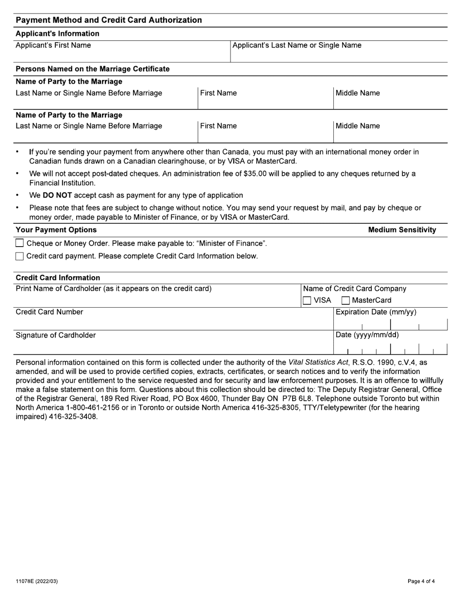 Form 11078 Fill Out Sign Online And Download Fillable Pdf Ontario Canada Templateroller 