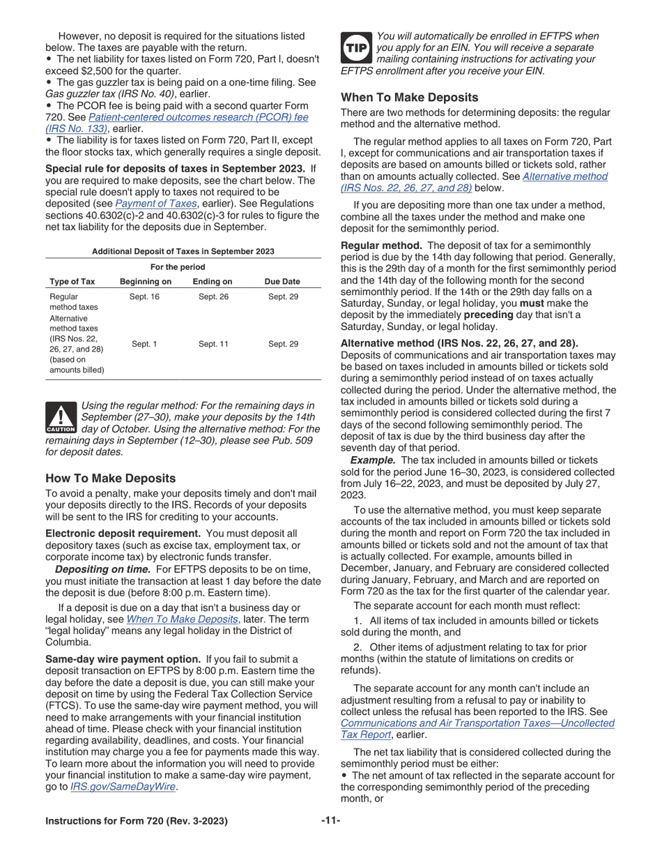 Instructions for IRS Form 720 Quarterly Federal Excise Tax Return, Page 11