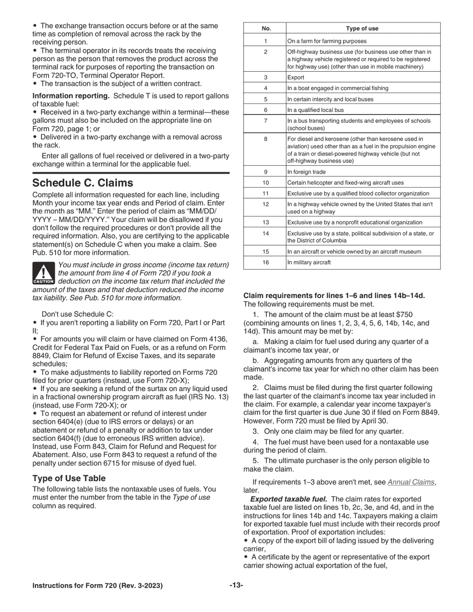 Instructions for IRS Form 720 Quarterly Federal Excise Tax Return, Page 13