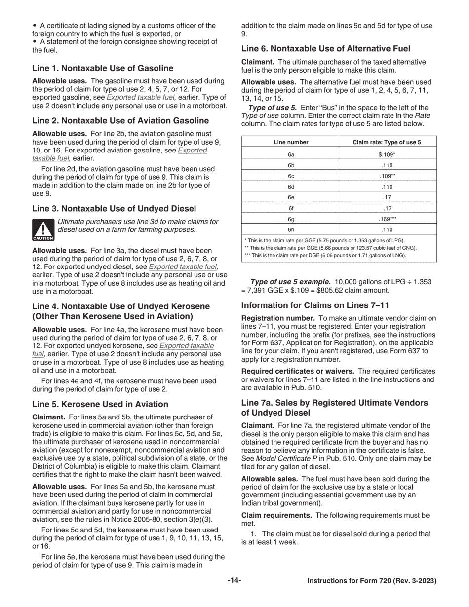 Instructions for IRS Form 720 Quarterly Federal Excise Tax Return, Page 14