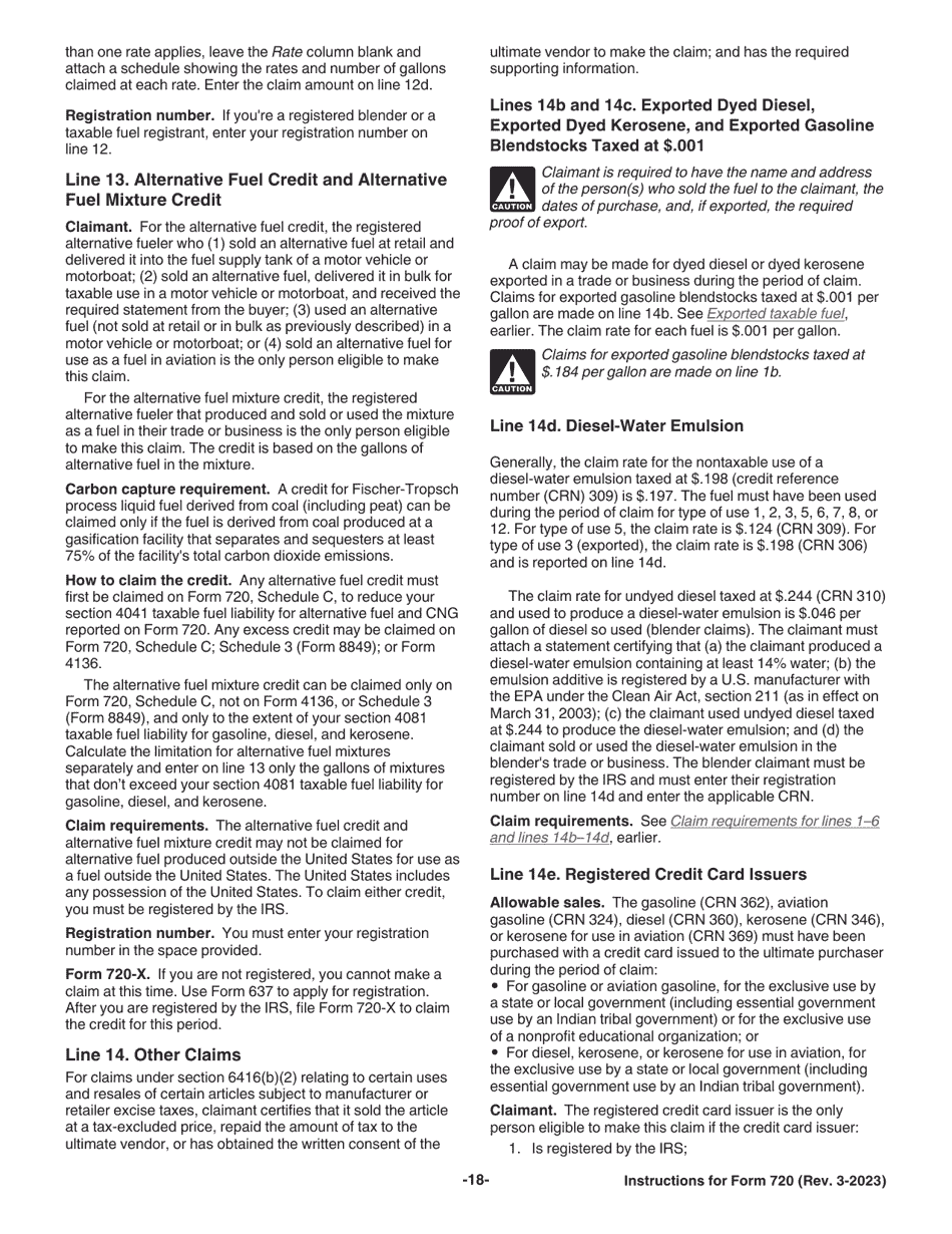 Instructions for IRS Form 720 Quarterly Federal Excise Tax Return, Page 18