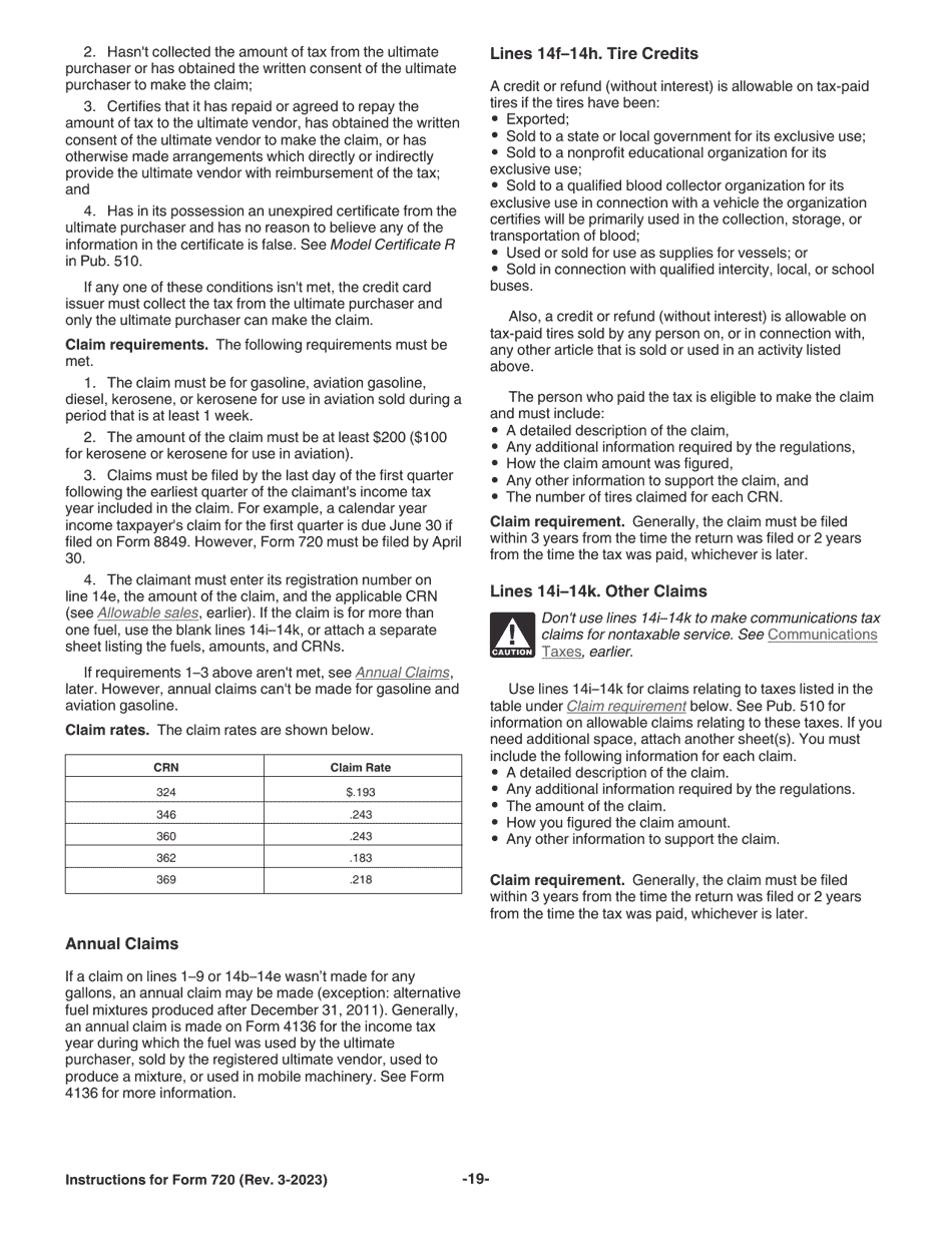 Instructions for IRS Form 720 Quarterly Federal Excise Tax Return, Page 19