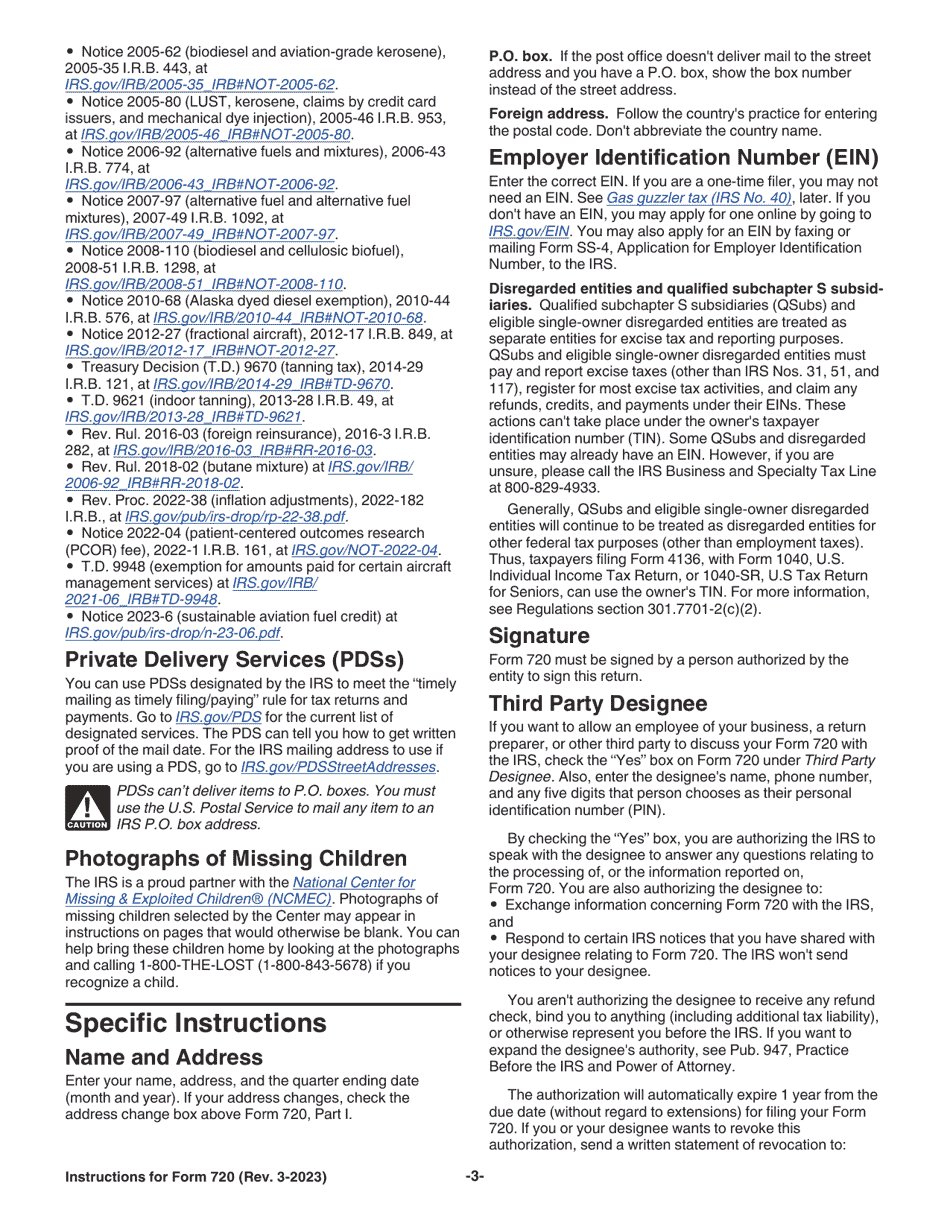 Instructions for IRS Form 720 Quarterly Federal Excise Tax Return, Page 3