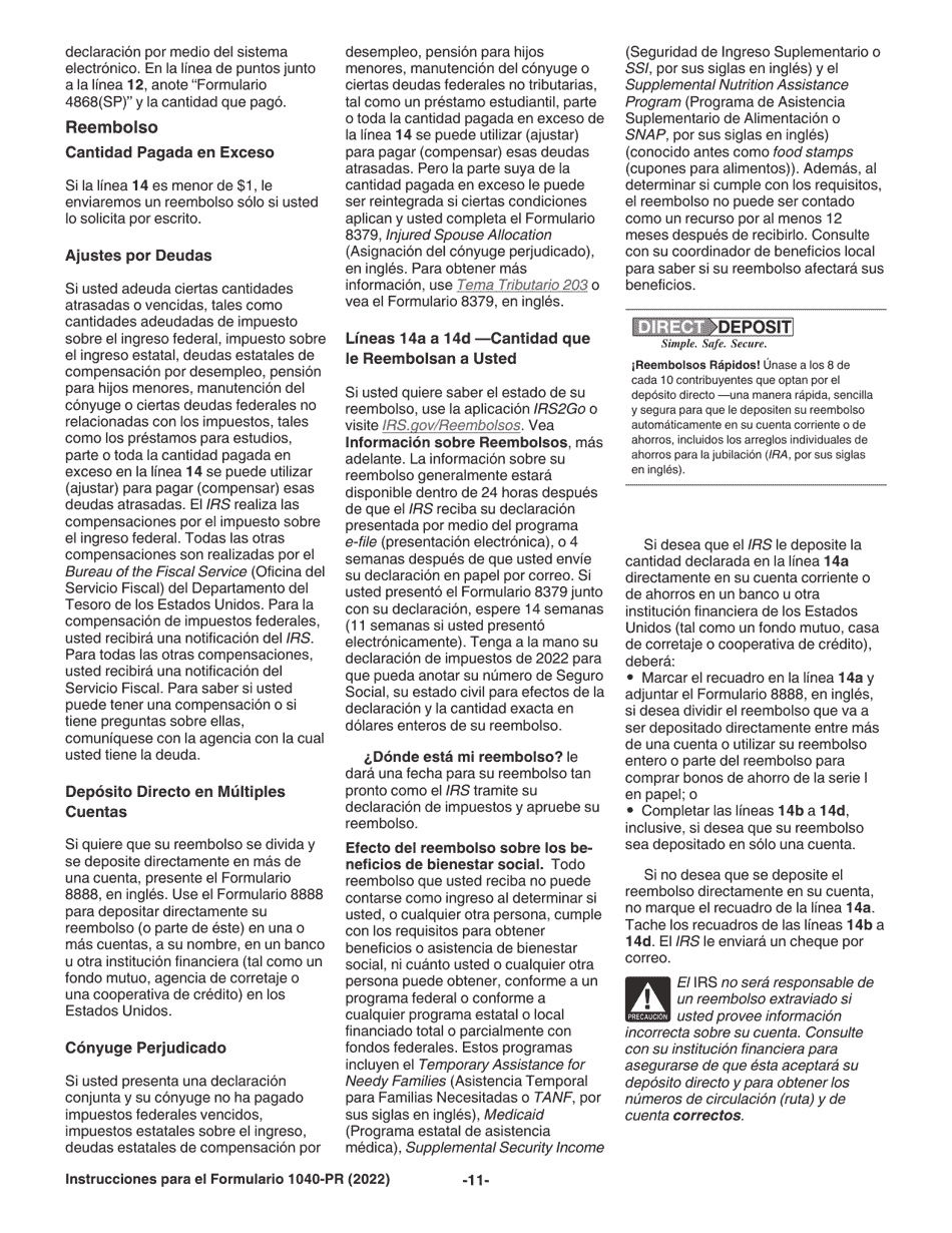 Instrucciones para IRS Formulario 1040-PR Declaracion De Impuestos Federal Sobre El Trabajo Por Cuenta Propia (Incluyendo El Credito Tributario Adicional Por Hijos Para Residentes Bona Fide De Puerto Rico) (Puerto Rican Spanish), Page 11