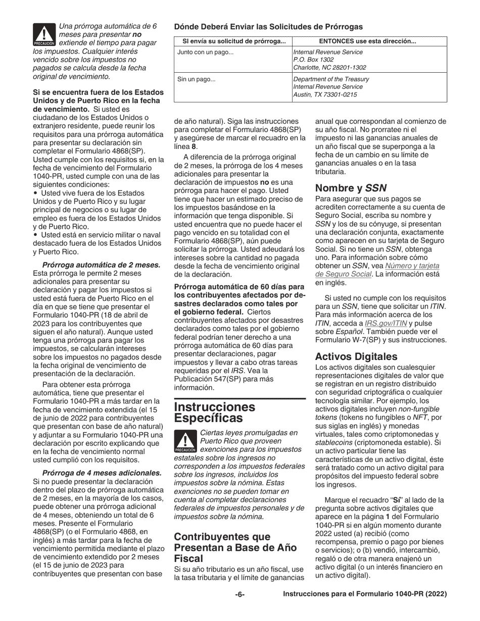 Instrucciones para IRS Formulario 1040-PR Declaracion De Impuestos Federal Sobre El Trabajo Por Cuenta Propia (Incluyendo El Credito Tributario Adicional Por Hijos Para Residentes Bona Fide De Puerto Rico) (Puerto Rican Spanish), Page 6