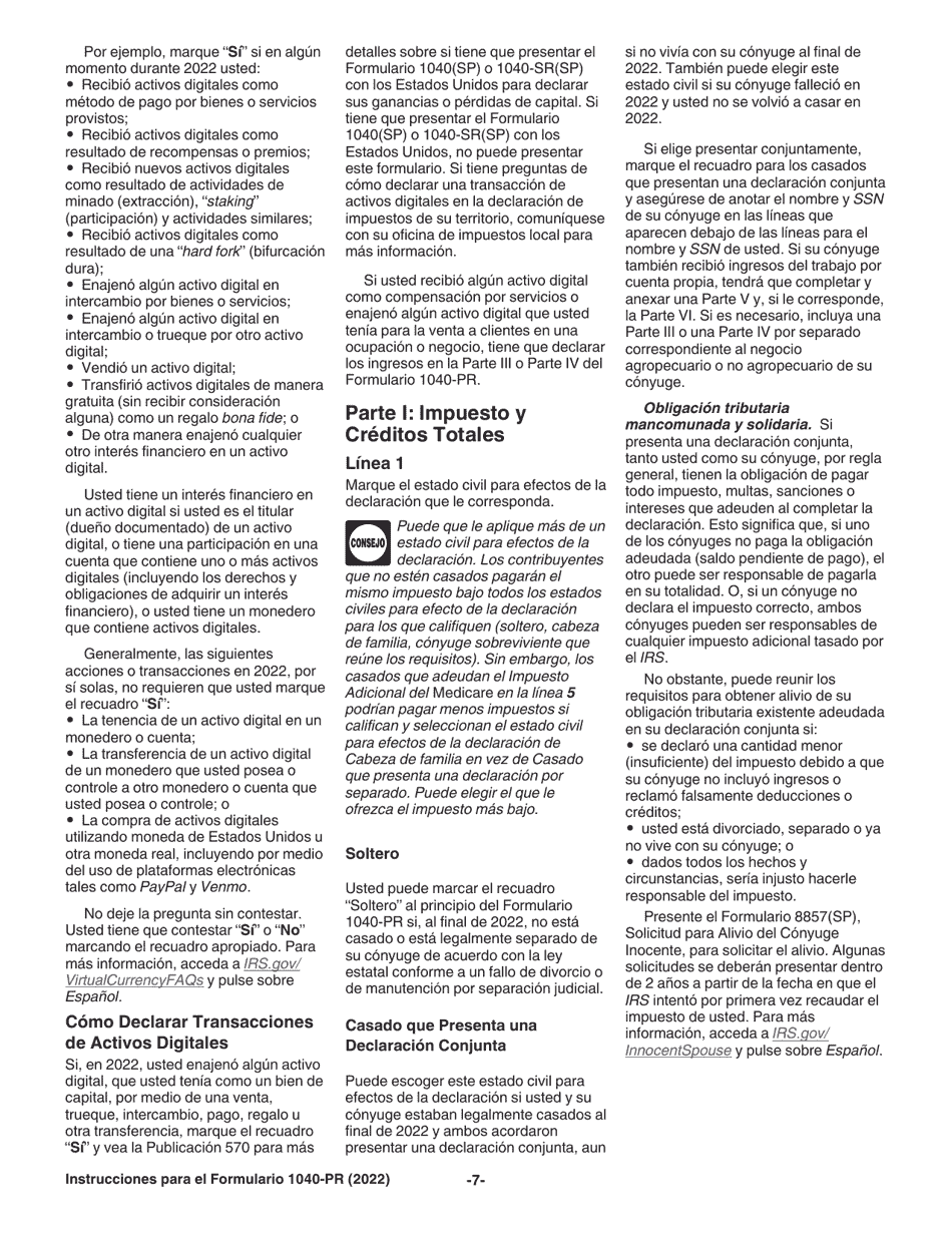 Instrucciones para IRS Formulario 1040-PR Declaracion De Impuestos Federal Sobre El Trabajo Por Cuenta Propia (Incluyendo El Credito Tributario Adicional Por Hijos Para Residentes Bona Fide De Puerto Rico) (Puerto Rican Spanish), Page 7
