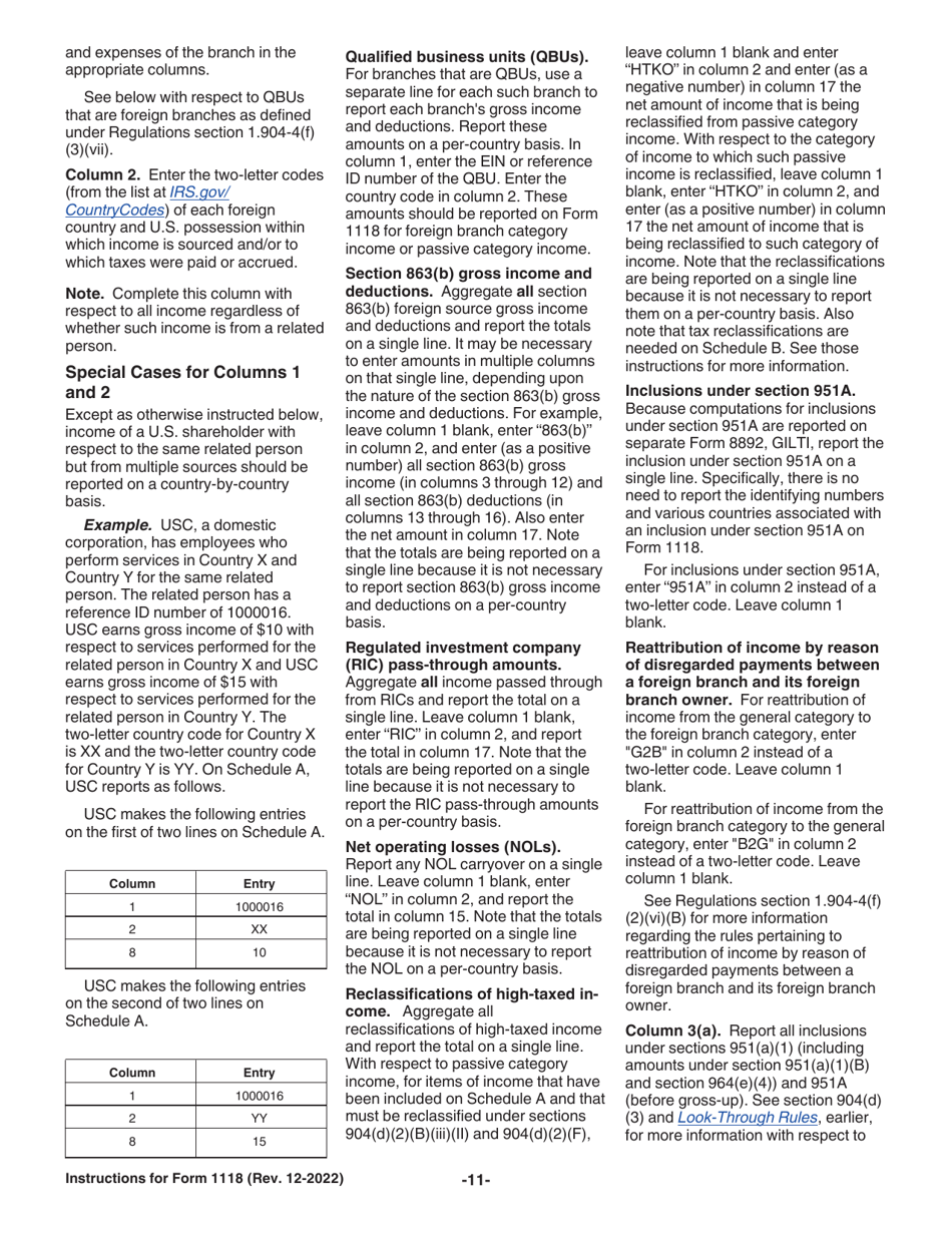 Instructions for IRS Form 1118 Foreign Tax Credit - Corporations, Page 11