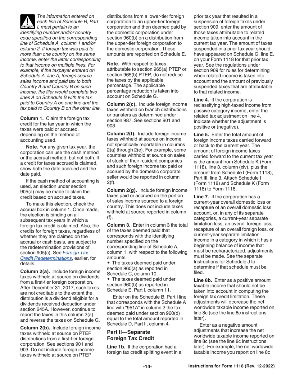 Instructions for IRS Form 1118 Foreign Tax Credit - Corporations, Page 14