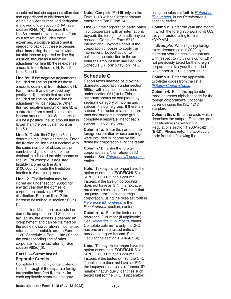 Instructions for IRS Form 1118 Foreign Tax Credit - Corporations, Page 15