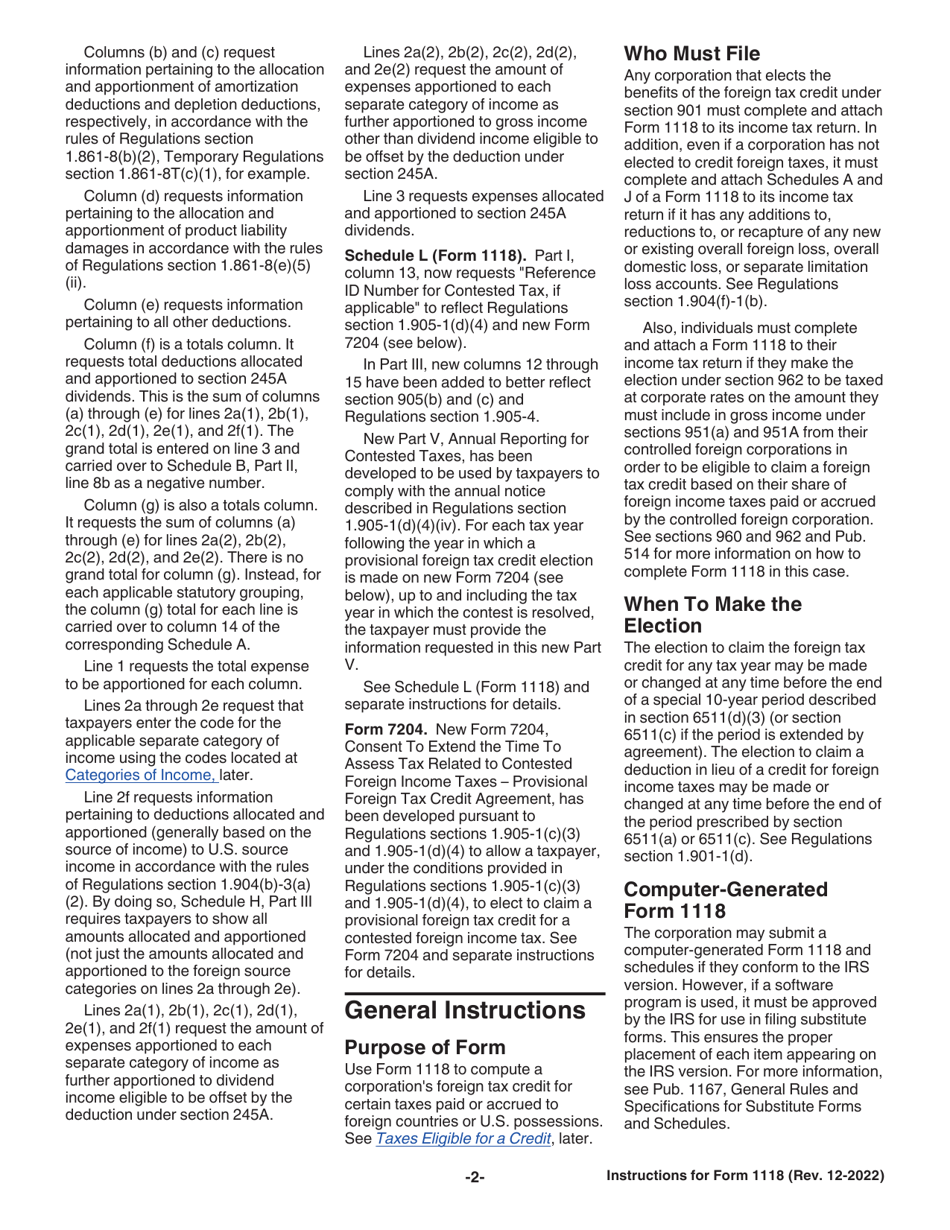 Instructions for IRS Form 1118 Foreign Tax Credit - Corporations, Page 2