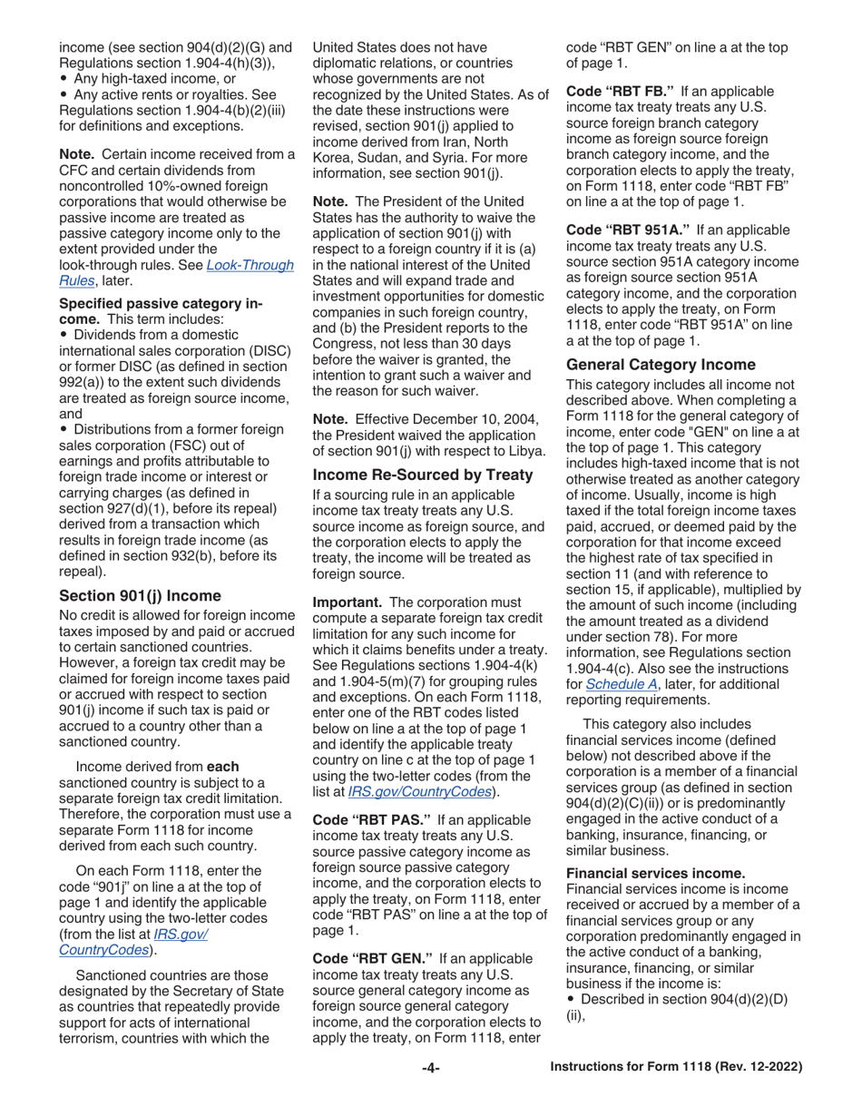Instructions for IRS Form 1118 Foreign Tax Credit - Corporations, Page 4