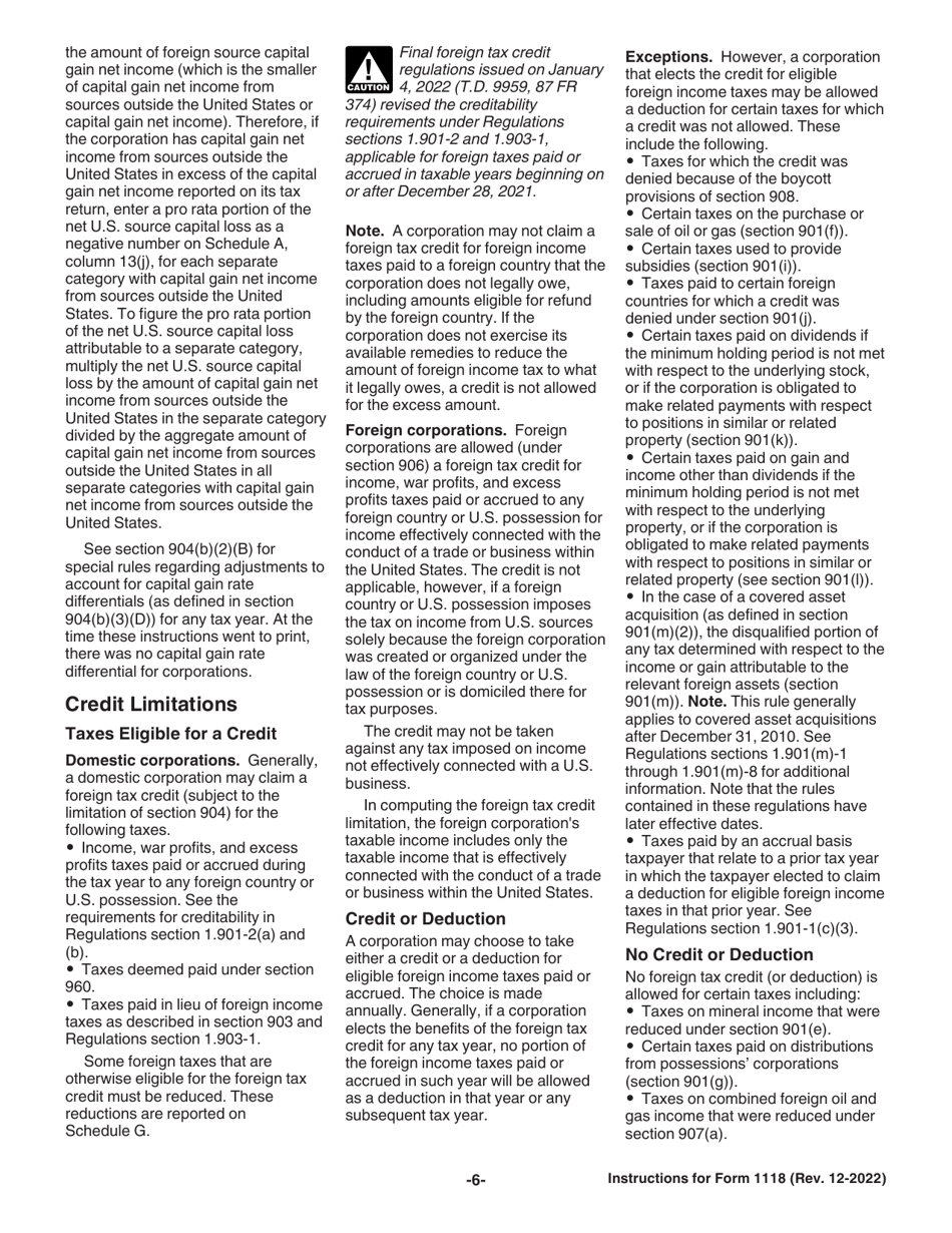 Instructions for IRS Form 1118 Foreign Tax Credit - Corporations, Page 6