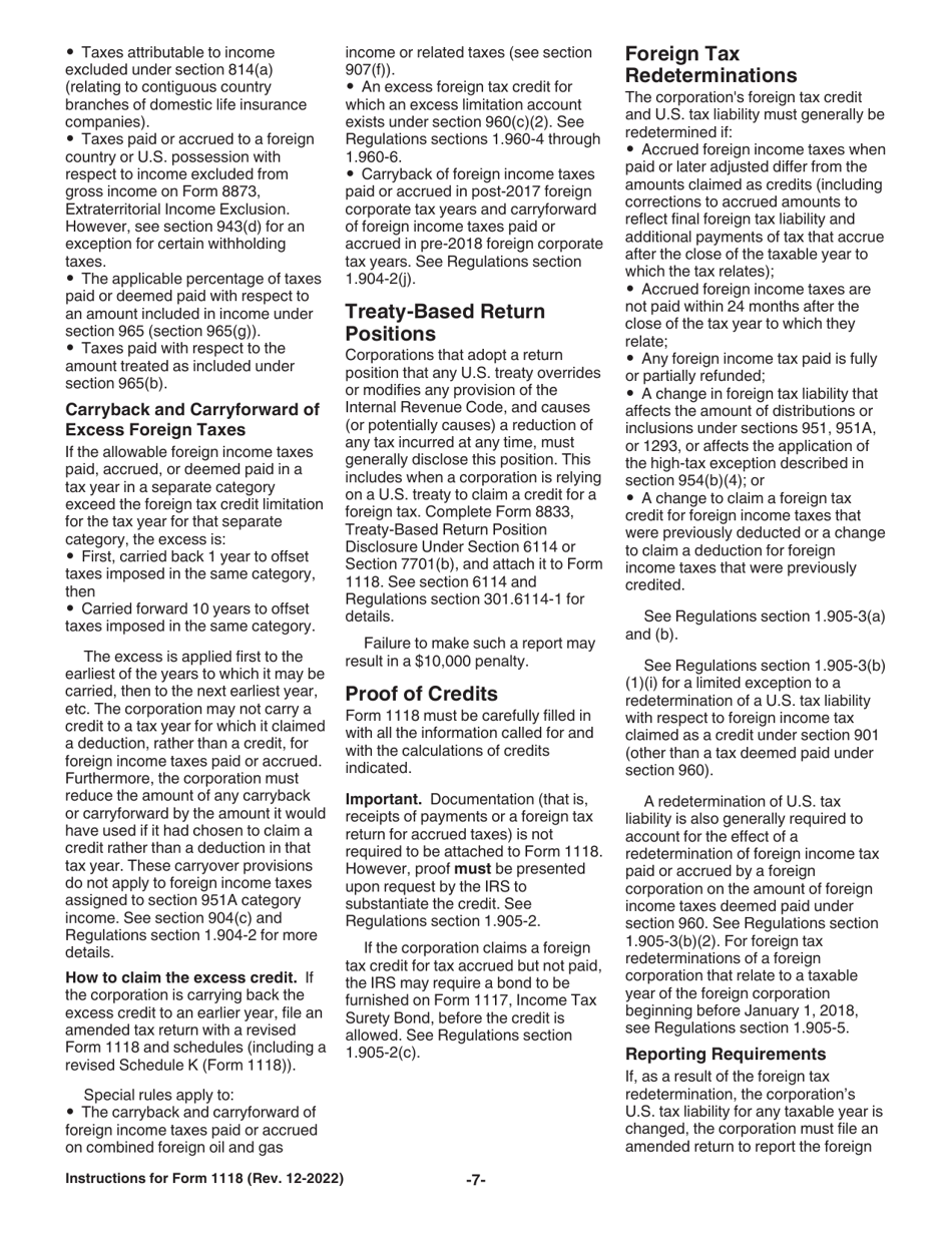 Instructions for IRS Form 1118 Foreign Tax Credit - Corporations, Page 7