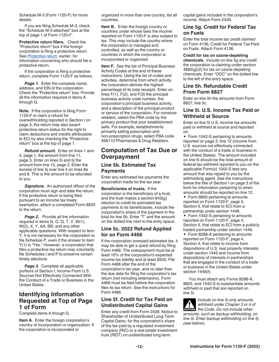Instructions for IRS Form 1120-F U.S. Income Tax Return of a Foreign Corporation, Page 12