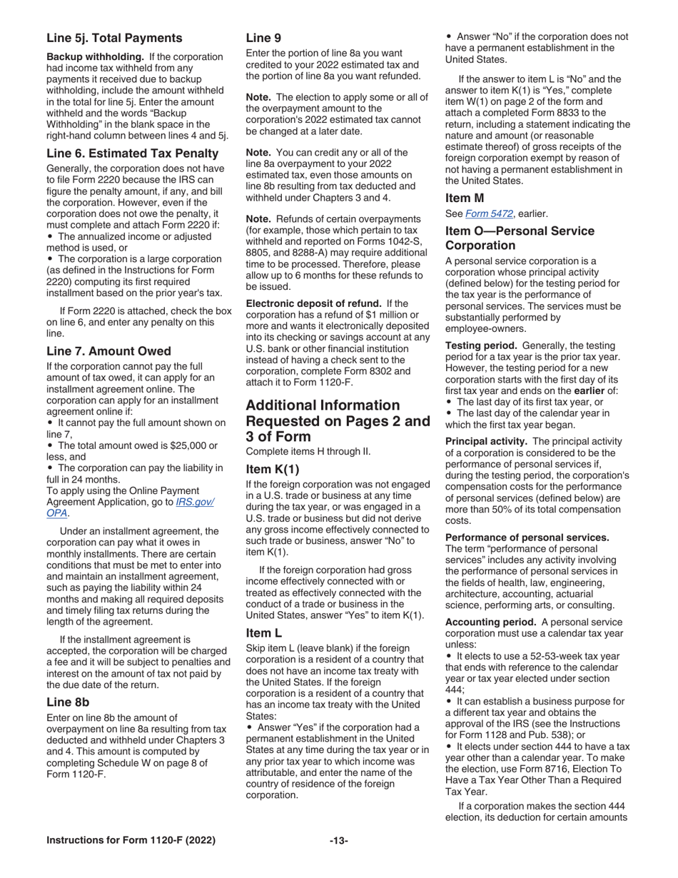 Instructions for IRS Form 1120-F U.S. Income Tax Return of a Foreign Corporation, Page 13