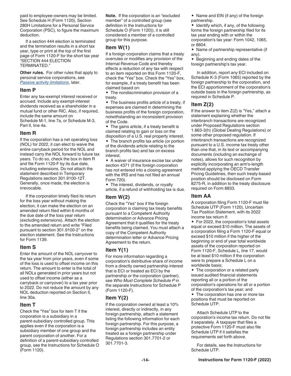 Instructions for IRS Form 1120-F U.S. Income Tax Return of a Foreign Corporation, Page 14