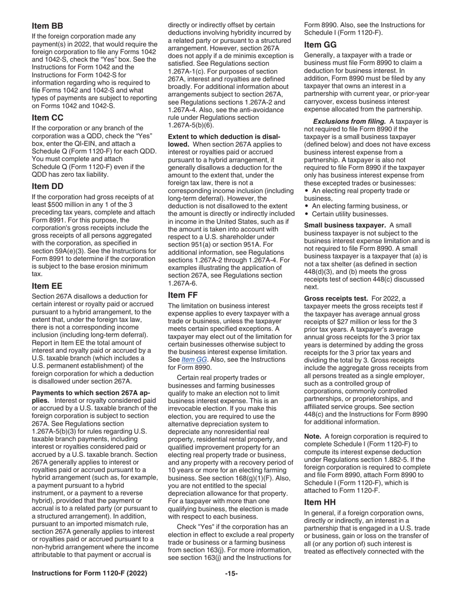 Instructions for IRS Form 1120-F U.S. Income Tax Return of a Foreign Corporation, Page 15