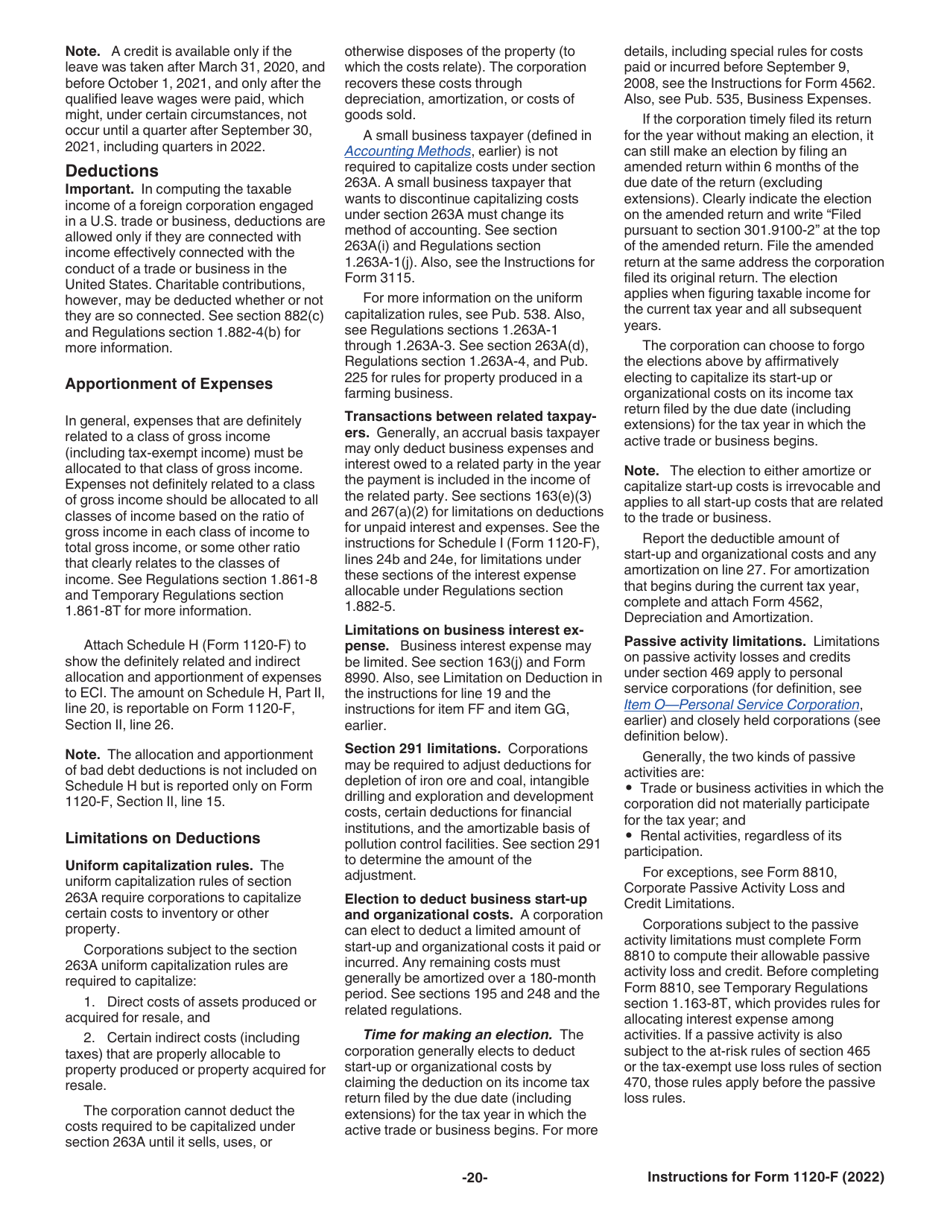 Instructions for IRS Form 1120-F U.S. Income Tax Return of a Foreign Corporation, Page 20