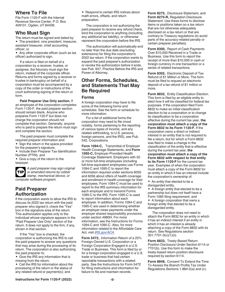 Instructions for IRS Form 1120-F U.S. Income Tax Return of a Foreign Corporation, Page 5