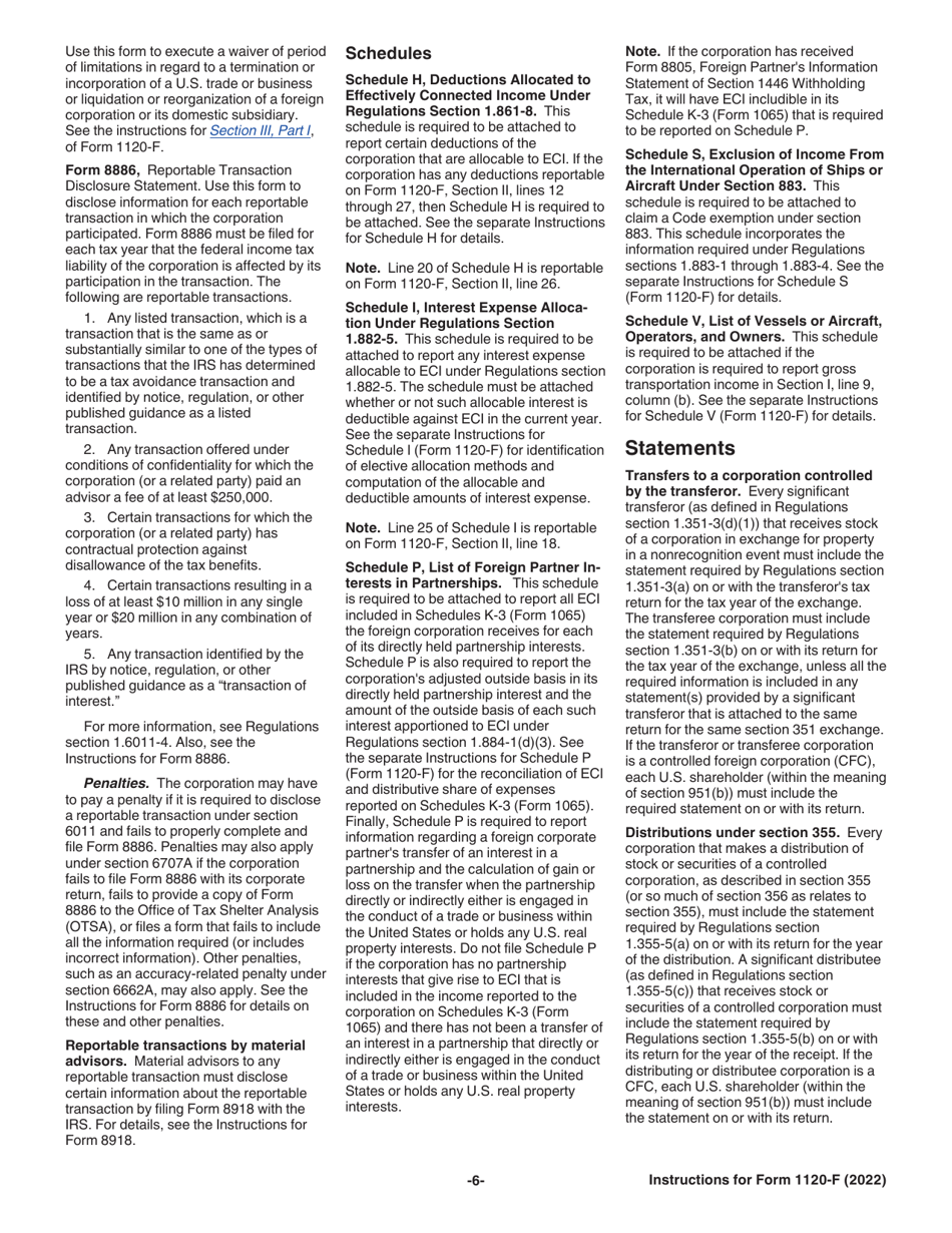Instructions for IRS Form 1120-F U.S. Income Tax Return of a Foreign Corporation, Page 6