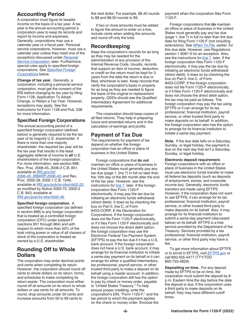 Instructions for IRS Form 1120-F U.S. Income Tax Return of a Foreign Corporation, Page 8