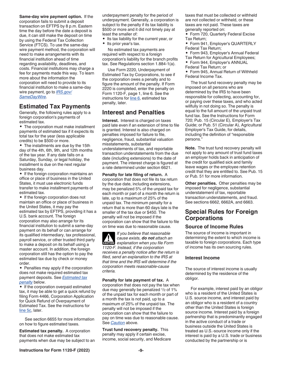 Instructions for IRS Form 1120-F U.S. Income Tax Return of a Foreign Corporation, Page 9