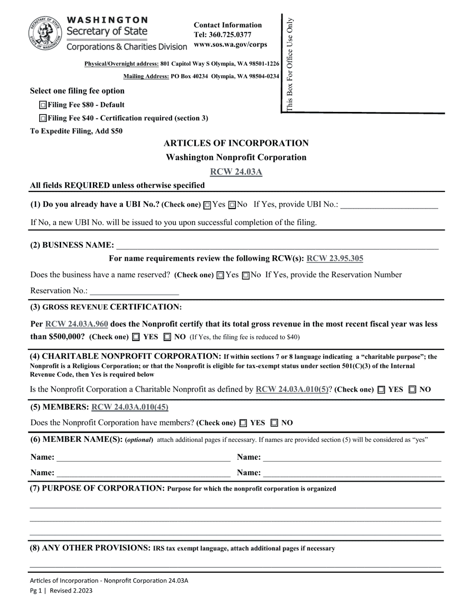 Articles of Incorporation - Washington Nonprofit Corporation - Washington, Page 3