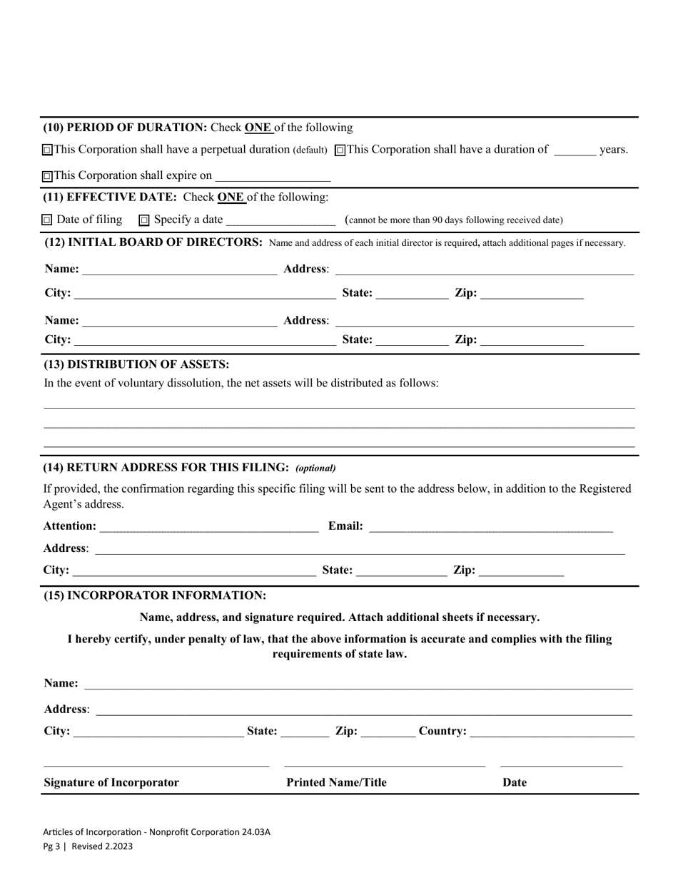 Articles of Incorporation - Washington Nonprofit Corporation - Washington, Page 5