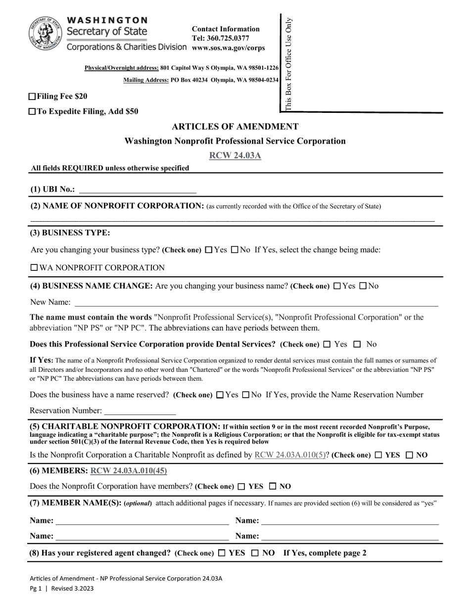 Articles of Amendment - Washington Nonprofit Professional Service Corporation - Washington, Page 4
