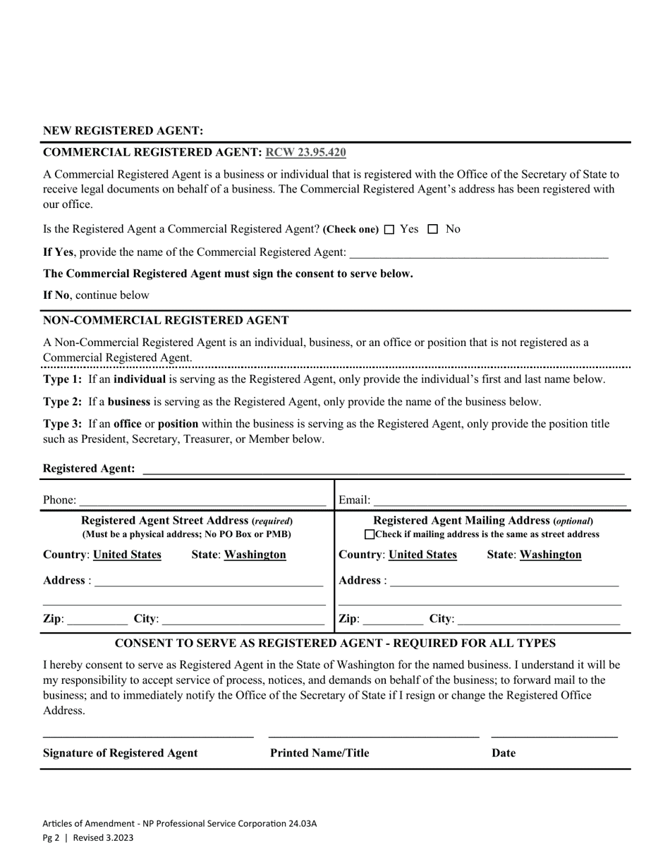 Articles of Amendment - Washington Nonprofit Professional Service Corporation - Washington, Page 5