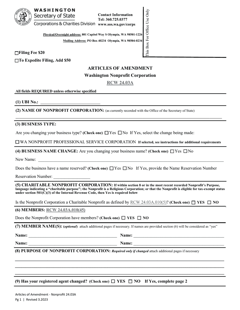 Articles of Amendment - Washington Nonprofit Corporation - Washington, Page 4