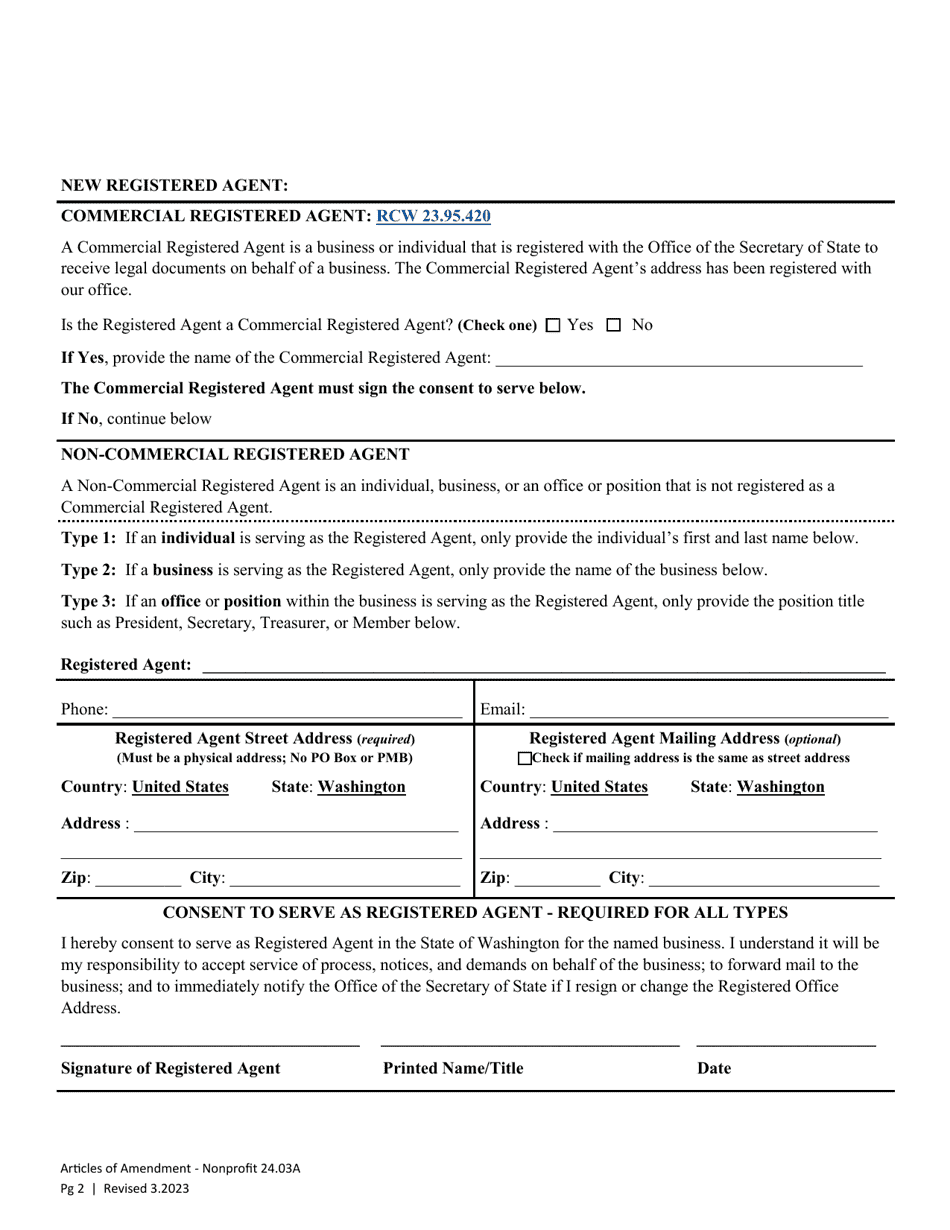 Articles of Amendment - Washington Nonprofit Corporation - Washington, Page 5