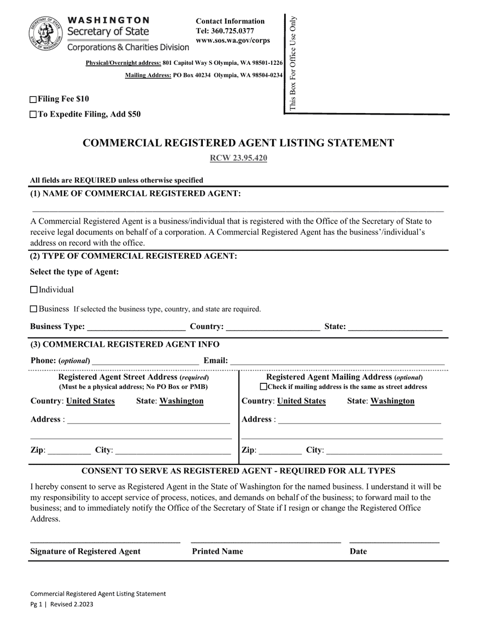 Commercial Registered Agent Listing Statement - Washington, Page 2