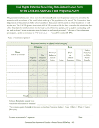 Civil Rights Potential Beneficiary Data Determination Form for the Child and Adult Care Food Program (CACFP) - Connecticut