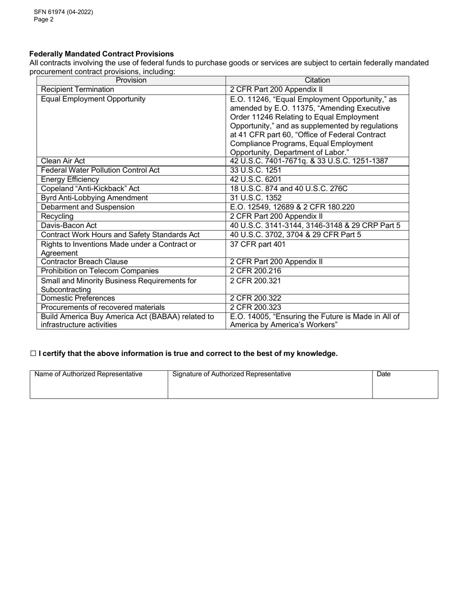 Form SFN61974 Capital Expenses - Prior Approval for Use of Federal Funding - North Dakota, Page 2