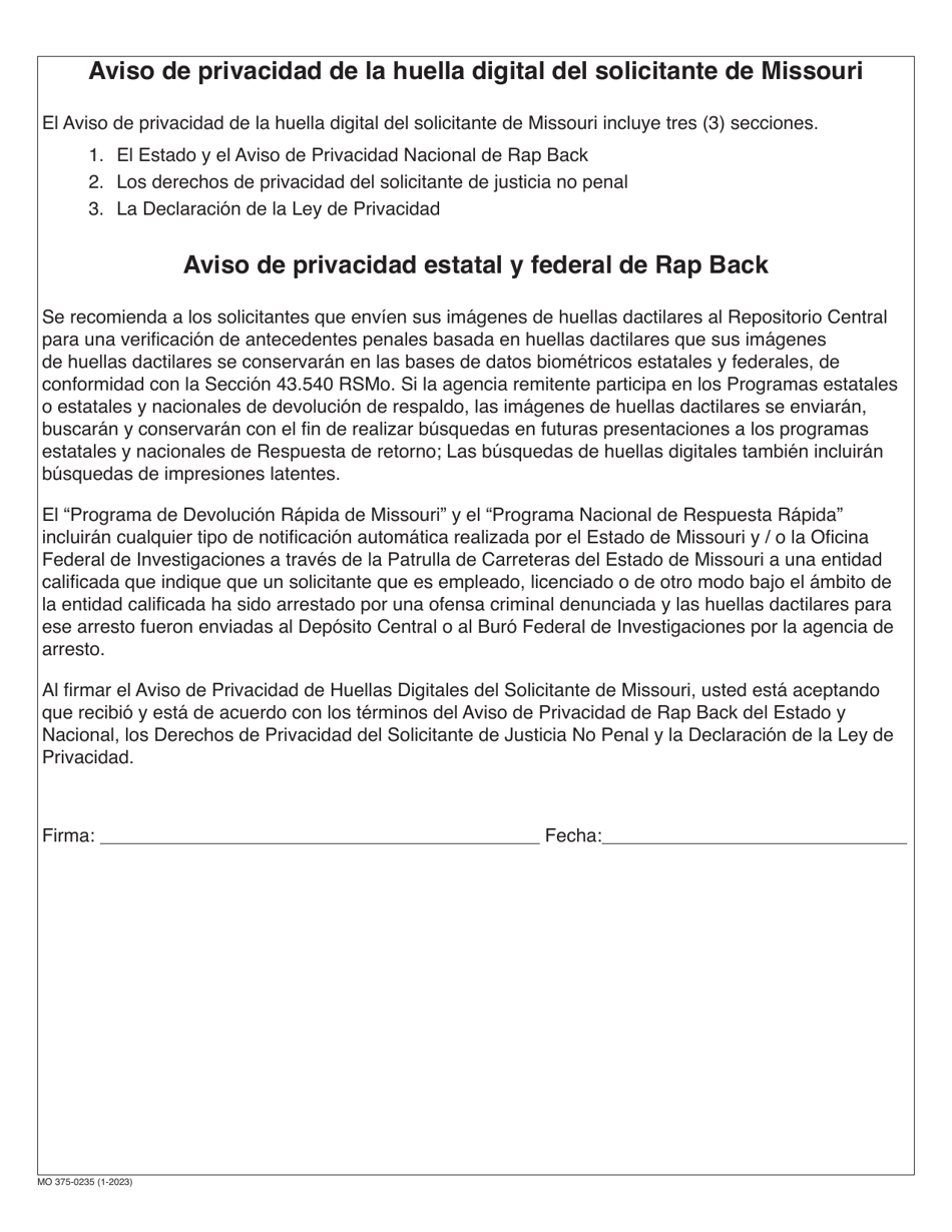 Form MO375-0235 Application for Athlete Agent Registration - Missouri (English / Spanish), Page 5