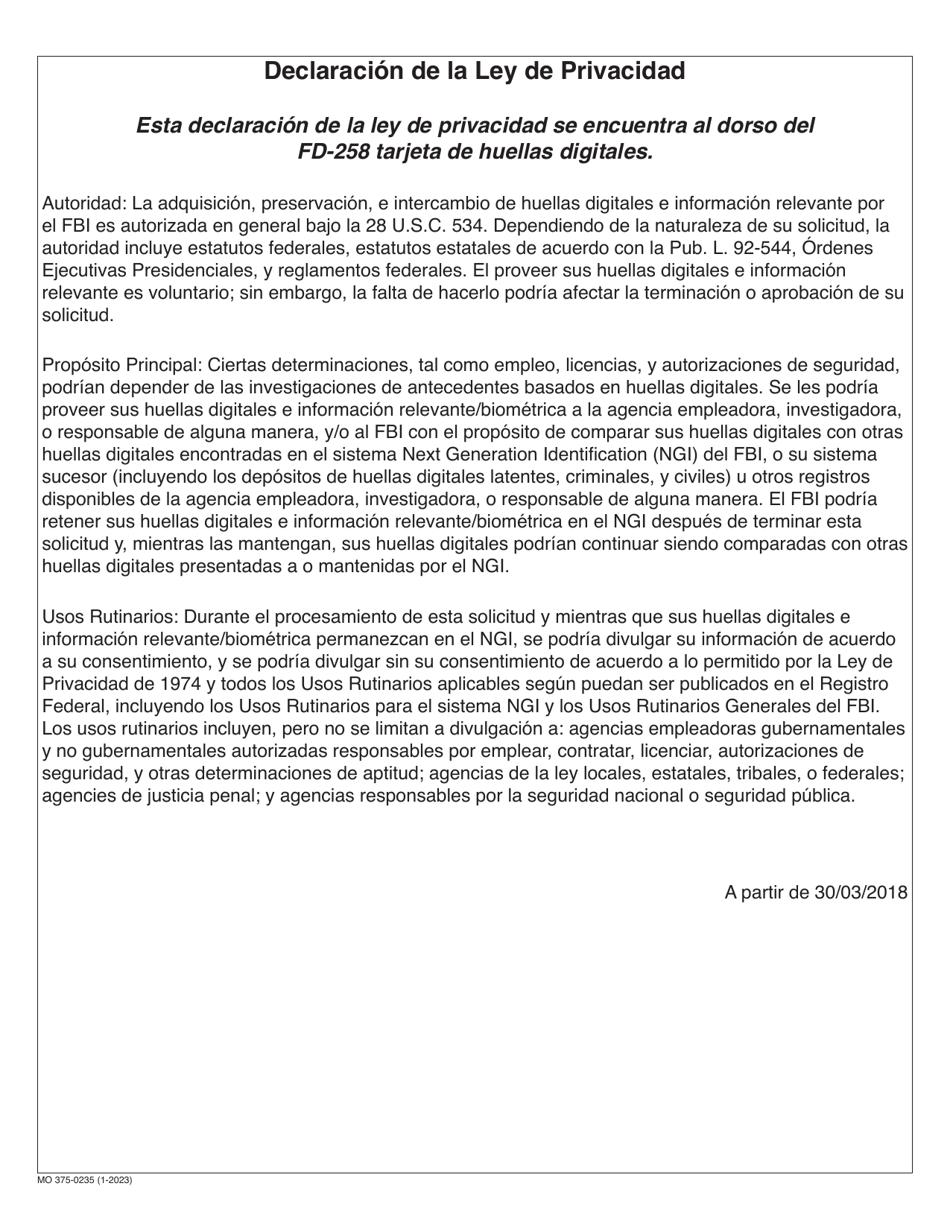 Form MO375-0235 Application for Athlete Agent Registration - Missouri (English / Spanish), Page 9