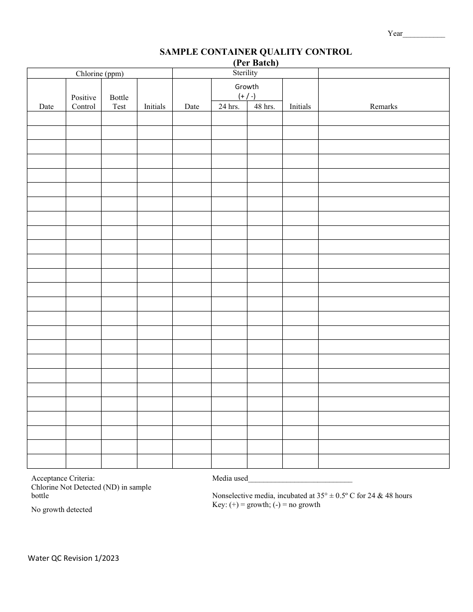 Sample Container Quality Control (Per Batch) - Illinois, Page 1