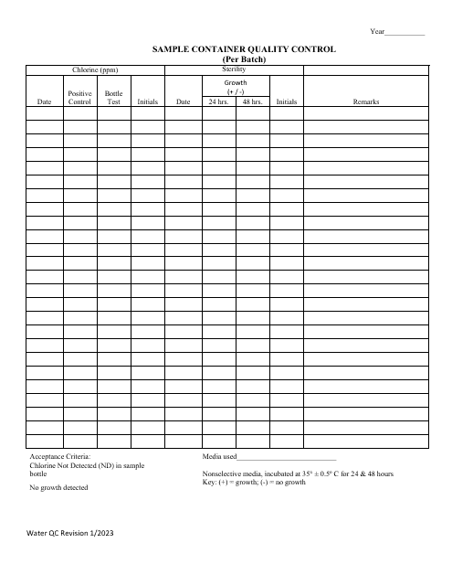 Sample Container Quality Control (Per Batch) - Illinois Download Pdf