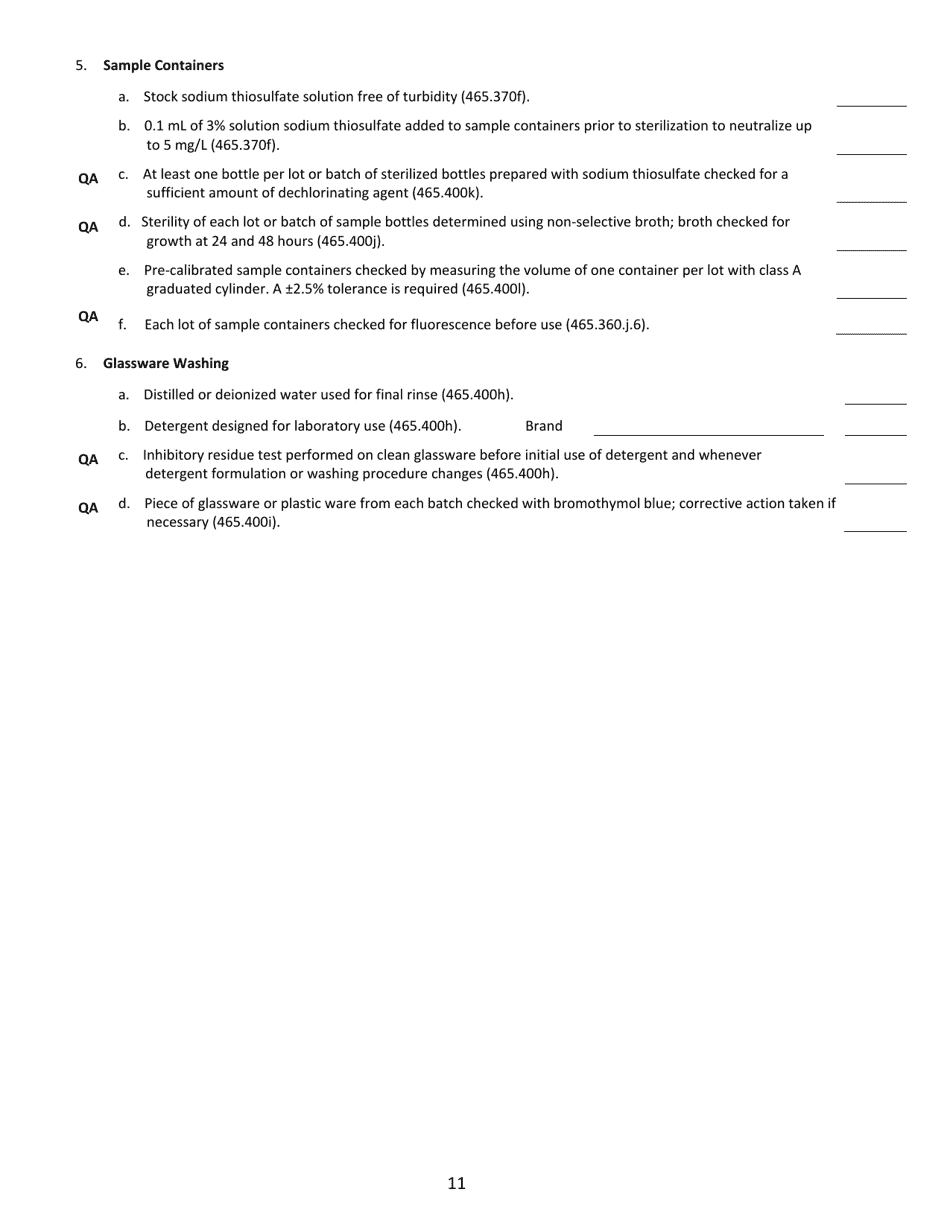 Water Microbiology Laboratory Evaluation Form - Illinois, Page 11